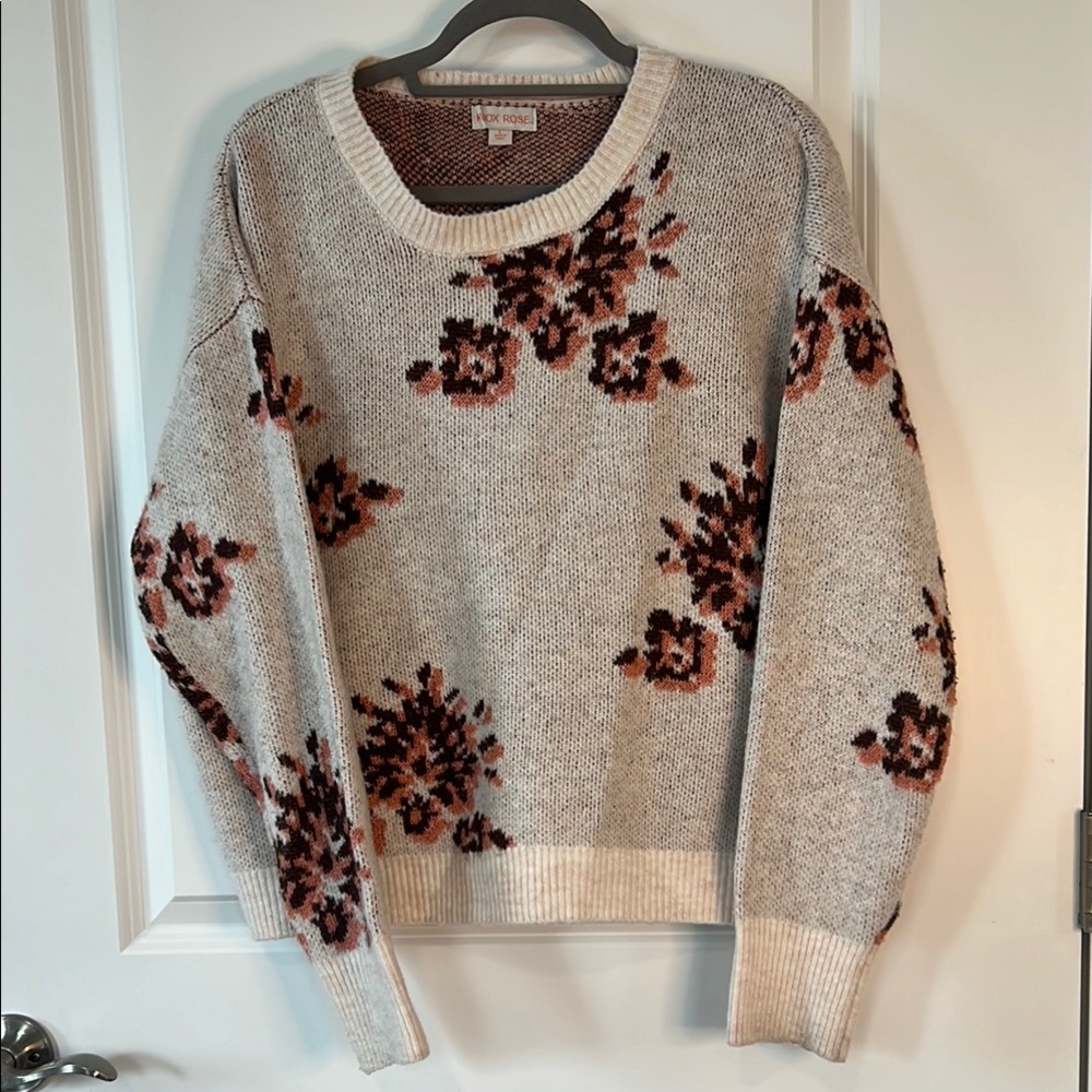 Knox Rose Cream, Brown and Rose Crew Neck Sweater with Contemporary Design